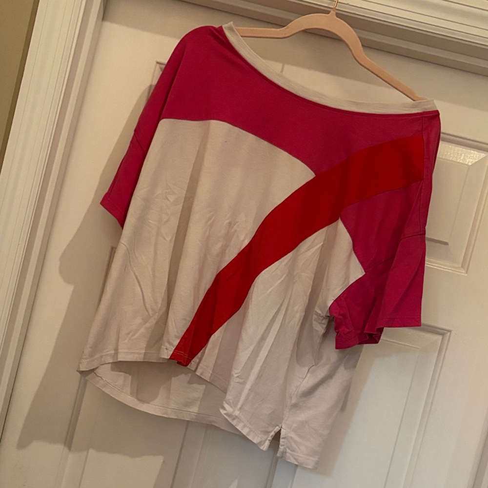 Anthropologie Pink and Red Colorblock Tee
